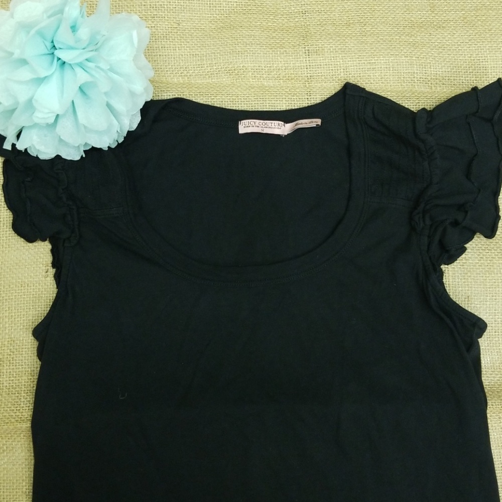 Juicy Couture Black ruffled shoulder top